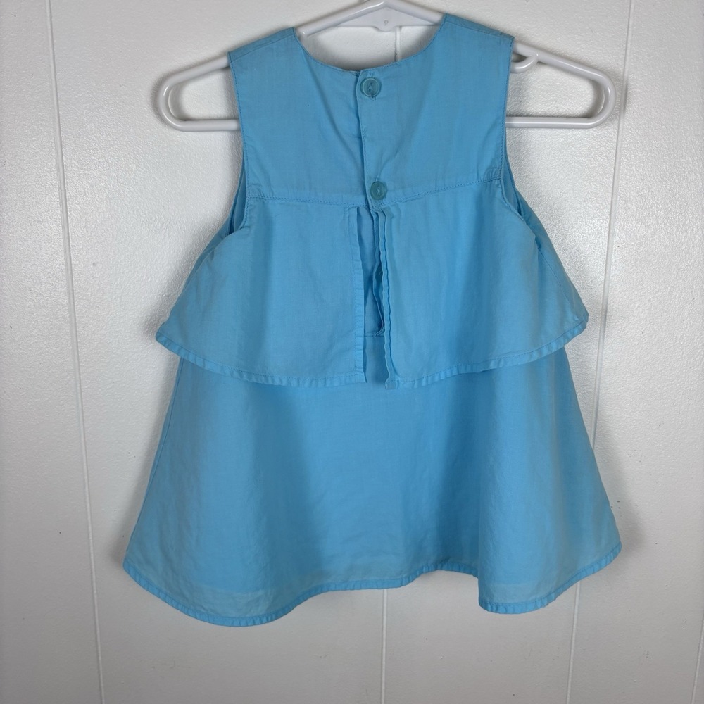 Vintage Y2K Aqua Blue A-Line Shift Sleeveless Dress 6mo Baby 100% Cotton Tiered - Picture 7 of 9
